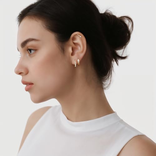 Angelady 3 Pairs Gold Plated Earrings Set for Women, Dainty Huggie Hoop Earrings Trendy, Small Hypoallergenic Heart Stud Cartilage Earrings for Women, Hoop Dangle Earring Stacks Cute Jewelry for Gifts4