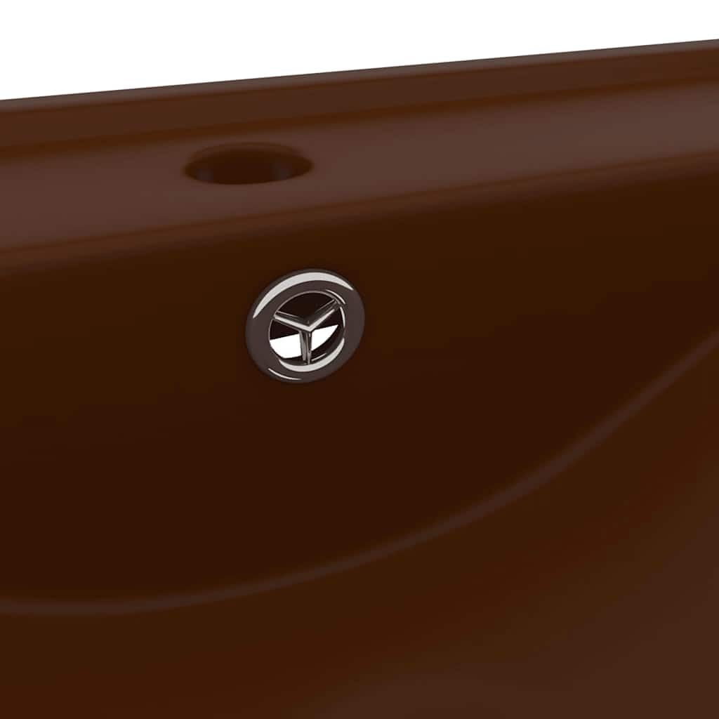 Lavabo di lusso in ceramica marrone scuro opaco, 60 x 46 cm, con foro per rubinetto e troppopieno, lavabo da incasso e sospeso, per bagno, WC degli ospiti, ristrutturazione e ristrutturazione