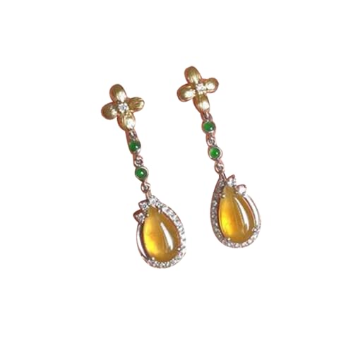 Boucles d'oreilles jade jaune véritable argent S925 pour femme yoga