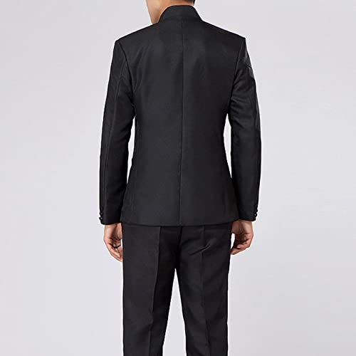 Men 2 Pieces Chinese Tunic Suits Traditional Formal Uniform Blazer Pant Set Vintage Classic Stand Collar Suit Set (Black,XX-Large)3
