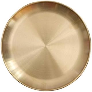 QOTSTEOS Jewelry Organizer, Jewelry Storage Tray, Round Serving Tray, Gold Stainless Steel Decorative Plate, Table Decor for Living Room Bathroom Kitchen(size:20CM)