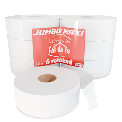 Leonardo Fai Da Te - Rotoli Carta Igienica maxi jumbo 9.600 strappi - Confezione da 6 rotoli in 100% pura cellulosa