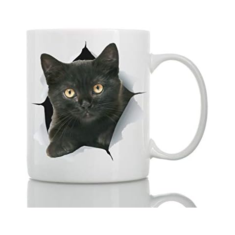 Funny Black Kitten Coffee Mug - Ceramic Funny Cat Mug - Perfect Cat Lover Gift - Cute Novelty Coffee Mug Present - Great Birthday or Christmas Surprise for Friend or Coworker, Men and Women (15oz) Cover