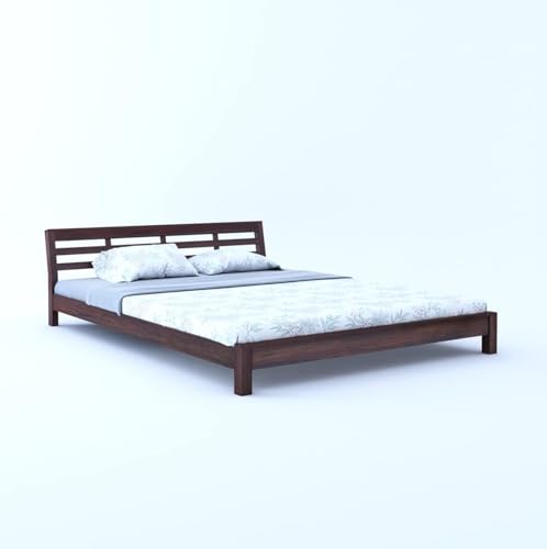 Image of Solid Wood King Size Bed for Bedroom | Wooden Furniture Crafted from Premium Sheesham Wood | Elegant Bedroom Double Bed Without Storage | Walnut Finish (83X74X29.5 Inches)
