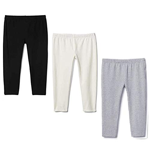 Flaryzone 2T-6T Toddler/Little Girls' Basic Cotton Capri Cropped Leggings (Black,White,Grey, 3Pack, 6T)