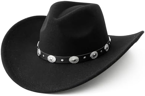Lanzom Women Men Felt Wide Brim Western Cowboy Hats Belt Buckle P...