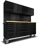 72 Armoires de garage de pouce, boîte à outils avec 15 Tiroirs & 3 Armoire de porte, Système de rangement de garage lourd, Armoires de garage en métal avec pegboard, 35mm Haut en bois, coffre à outils mobiles verrouillables (GTC1818B)