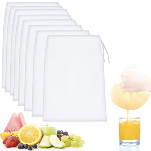 Quelcc 8 Piezas Bolsas de Leche de Nueces, 20 x 30 cm Bolsa de Colador Reutilizable, Filtro Leche Vegetal de Nailon, Filtro de Alimentos, para Queso, Zumo de Frutas, Café, Zumo de Verduras, Té