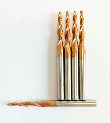 Image of 5Pcs Tapered Ball Nose Carving End Mill 1 /8 inch Shank with 1.5mm Tip Diameter (Radius=0.75MM) Radius with TiAlN Coated CNC Router Bit for 3D&2D Woodwork Tools