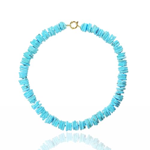 Chips Turquoise Beaded Choker 18k Gold Plated Statement Necklace Handmade Jewelry For Women
