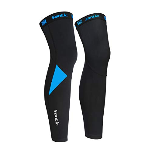 Santic Cycling Leg Warmers Thermal Fleeced Wind Proof Soft Shell Knee Warmer Black-Blue #TOP10