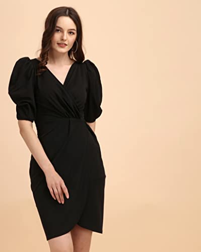 Image of Sheetal Associates Women's Puff Sleeve V-Neck Bodycon Casual Mini Dress