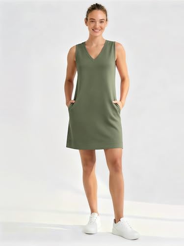 Image of ODODOS Modal Soft V-Neck Tank Dress for Women Sleeveless Sundress Casual Relaxed Summer Dress with Pocket