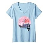Photo Gallery donna vintage cherry blossom monte fuji arte giapponese giappone sakura maglietta con collo a v Photo Gallery donna vintage cherry blossom monte fuji arte giapponese giappone sakura maglietta con collo a v