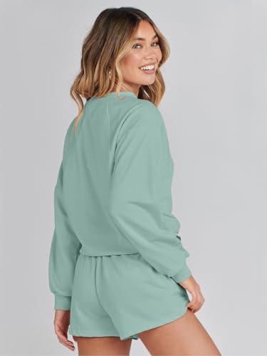 Image of MEROKEETY Women's 2023 Fall Oversized Batwing Sleeve Lounge Sets Casual Top and Shorts 2 Piece Outfits Sweatsuit