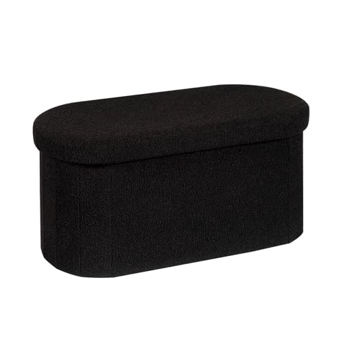 Image of B FSOBEIIALEO Ottoman with Storage for Living Room, Sherpa Folding Storage Ottoman Foot Rest, 30 Inches Collapsible Bedroom Bench Black