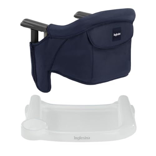Image of Inglesina Fast Table Chair - Navy + Fast Dining Tray - Portable Baby High Chair - for Babies & Toddlers up to 37 lbs - Fits Tables 0.8'' to 3.5'' Thick - Compact & Easy to Use - Travel Bag Included