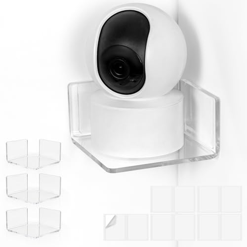 HAYVAN Mini Corner Shelf Wall Mounted, 3 Pack Clear Acrylic Corner Floating Shelves with Adhesive Tape - Easy Install - Universal Holder for Security Cameras, Baby Monitors, Small Plants & More