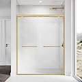 YELNA Shower Door 44 to 48'' W x 72'' H,Semi-Frameless Double Sliding Glass Shower Door with 1/4" Clear SGCC Tempered Glass,Stainless Steel, Easy to Clean,Brushed Gold.