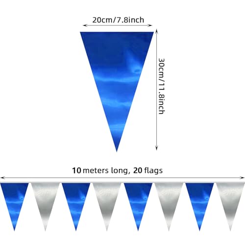 Image of 130FT Navy Blue Silver Triangle Pennant Banner Flag Metallic Fabric Bunting Garland for Christmas Graduation Birthday Wedding Bridal Shower Nautical Ahoy Achor Theme Party Decorations Supplies
