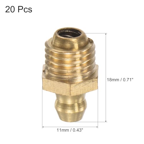 Image of uxcell Brass Straight Grease Fitting M10 x 1.25mm Thread Hydraulic Grease Fitting Accessories, 20Pcs
