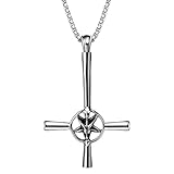 JewelryWe Collar Cruz Invertida Cabra: Colgante de Satán para Hombre Retro Acero Inoxidable Joyas Religiosas - Para Regalo
