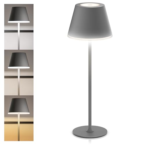 CSL - Tischlampe LED mit Akku - Kabellos - Touch - Helligkeit dimmbar - warmweiß neutralweiß kaltweiß - Metall - großer Akku - Tischleuchte - Nachttischlampe - Leselampe - Indoor Outdoor - Anthrazit