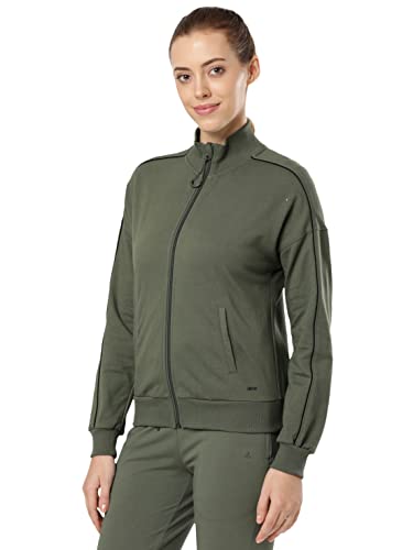 Image of Jockey A111 Women Super Combed Cotton French Terry Drop Shoulder Styled Jacket with Ribbed Cuff and Hem