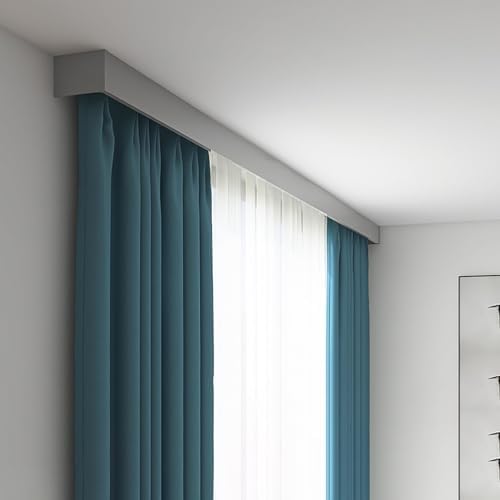 Curtain Track System,Heavy Duty Grey Ceiling Curtain Track & Rod Cover Box, 9m/29.5ft, Stylish Cornice Board for Windows, Enhances Room Aesthetics & Decor