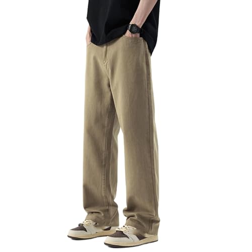 Men's Cotton Straight Casual Pants Solid Color Loose Flat Long Trousers