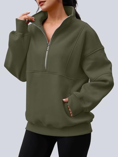 Image of AUTOMET Women's Quarter Zip Oversized Sweatshirt Fleece Mock Neck Pullover