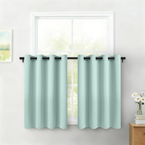 Image of COSVIYA Grommet Room Darkening Aqua Curtains 36 inch Length for Bedroom | Light Blocking Insulated Thermal Curtains for Living Room, Blackout Thick Polyester Window Drapes,52x36 inches, 2 Panels