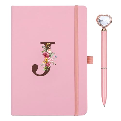 Personalisiertes A5 Notizbuch mit Initialen, PU Leder Journal mit Stift, Stifteschlaufe, 200Seiten, Tagebuch für Erwachsene Freundin Mädchen Frauen Geburtstag Abschluss Geschenk Muttertagsgeschenk(J)