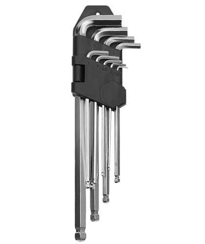 AGRICO Tata Set of 9, Long Allen Key/Wrench Key Set Garage Automotive, Household & Industrial Applications | L Shape Repair Tool, Standard | Grey (Pack of 1, ‎TAK002)