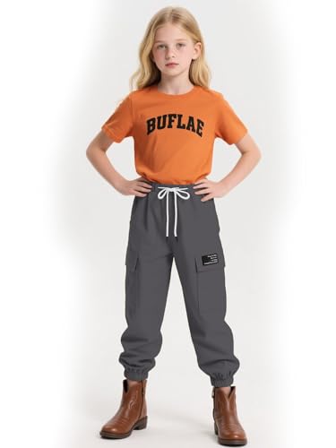 Image of Cromoncent Girls&Womens Cargo Pants Elastic Waist Lightweight Outdoor Jogger Pants, 6 Years - XX-Large