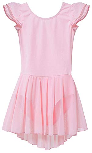 MdnMd Dance Ballet Leotard for Girls with Skirt Dress Tutu Pink Flutter Sleeve (Toddler Age 2-4)