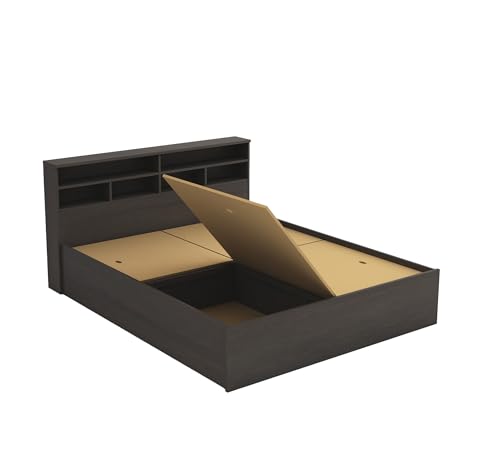 Image of DesignFit Engineered Wood Queen Size Bed with Box Storage | Wooden Double Bed Cot Palang Furniture for Bedroom Living Room Home Hotel (Wenge Finish) 1 Year Warranty