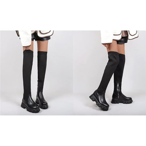 Womens Stretch Knitted Long Tall Boots Winter Round Toe Thigh High Sock Boots Slip On Platform Over The Knee Boots4