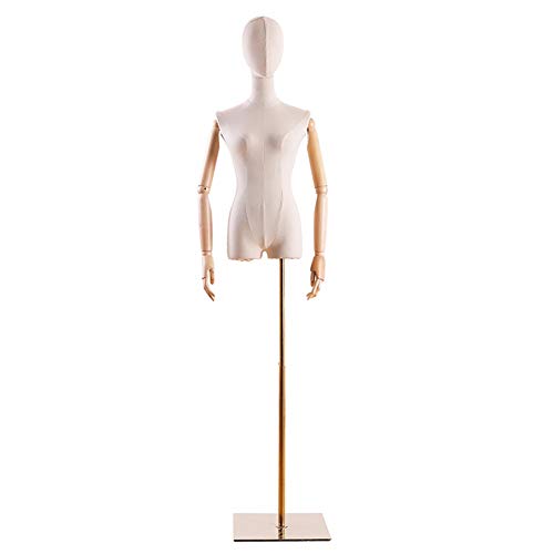 Mannequin Display Manikins, Female Bust Dummy, Half-Length Shop Window Wedding Dress Clothing Torso Model, Adjustable Height (Gold Without ar