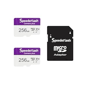 Micro SDXC Memory Card 256GB 2 Pack, Speederlash Camera Plus TF Card with Adapter, Up to 100MB/s Read Speed, 4K UHD&5K Video Support, U1 V30 A1 Rated, Waterproof, for Security Camera, Dashcam, Drones
