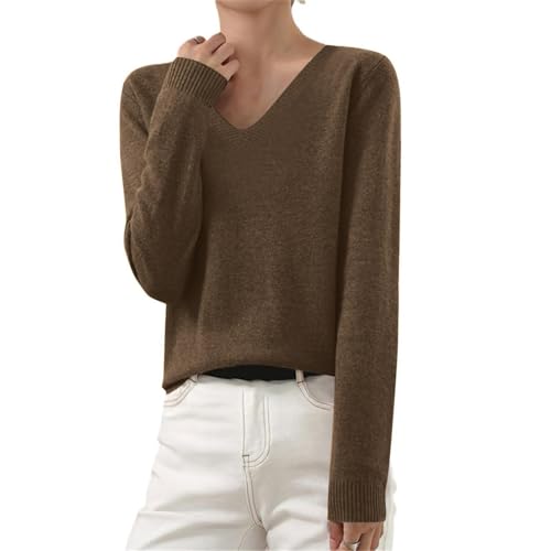 OIOLOYJM Fall Cashmere Sweaters for Women 2025 V Neck Long Sleeve Tops Lightweight Knitted Pullovers Merino Wool Sweater