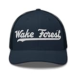 Wake Forest Hat Wake Forest Trucker Hat Baseball Script Embroidered Cap Vintage Sports Mesh Swoosh Gift Souvenir Headwear NC Navy