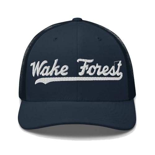 Wake Forest Hat Wake Forest Trucker Hat Baseball Script Embroidered Cap Vintage Sports Mesh Swoosh Gift Souvenir Headwear NC Navy