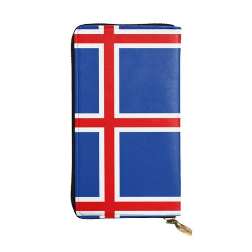 Pochette longue drapeau islandais : grand portefeuille zippé et porte-cartes en tissu