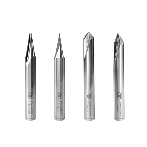 SPEED TIGER ICARVE Carving Router Bit Set - 4 Stück - 60 & 90 Grad V Nut, 15° Detail Carving Liner, 20° Flachspitze Profil-Bit - Made in Taiwan Cover