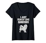 donna i just really like samoyeds samoiedo maglietta con collo a v