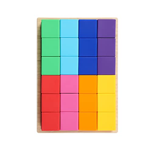 Image of BLUE GINKGO Silicone Rainbow Blocks – [24 PC] Giftable Soft Blocks for Kids, BPA-Free Montessori Stacking Toy with Sorting Tray (Vibrant)