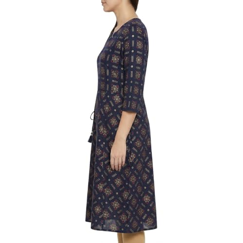 Image of Women's Pink Floral Printed Midi Dress, 3 /4 Sleeves, Notch Neck, A-Line Fit and Flare