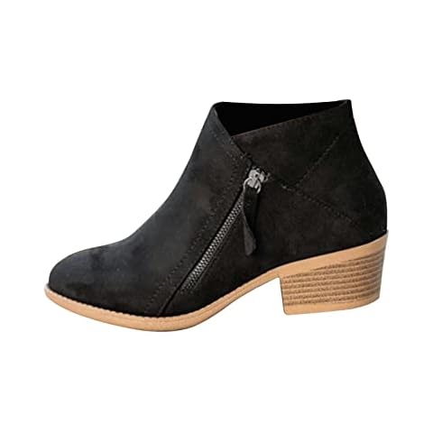 Rikay Vintage Cowboy Ankle Boots for Women UK Chunky Stacked Heel Suede Cut Out Short Boots Ladies Side Zip Fashion Chelsea Boots Western Cowgirls Nude Boots UK Size 5 6 7 8 9 Cover