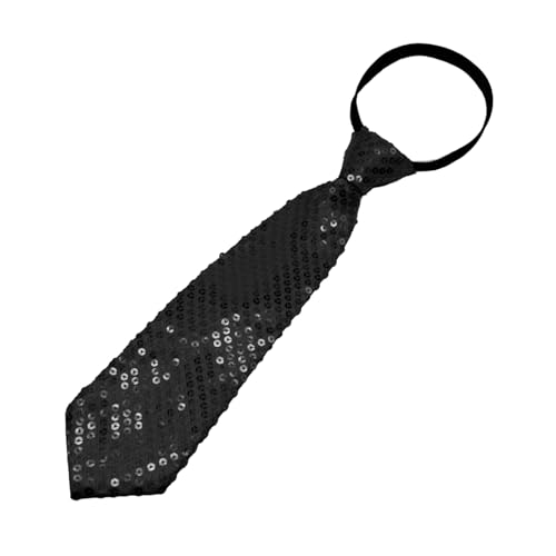 Gsyziux Sequin Boys Tie, Zipper Ties for Boys Sparkle Women Necktie for Wedding Stage Performance Graduation Party Uniforms (Black)